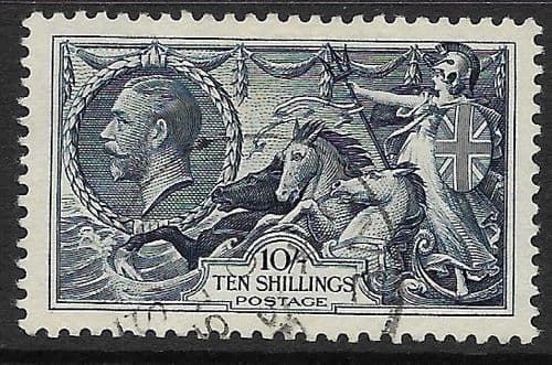 1934 SG452 10/- Dull-Grey Blue Re-Engraved Seahorse Stamp Very Fine Used (Stock SH0051)