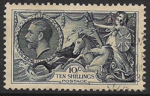 1934 SG452 10/- Dull-Grey Blue Re-Engraved Seahorse Stamp Very Fine Used (Stock SH0059)