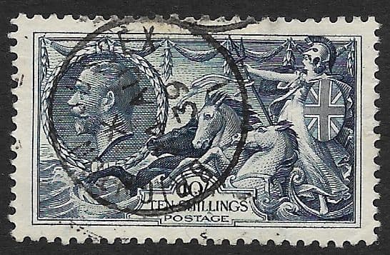 1934 SG452 10/-  Dull-Grey Blue  Re-Engraved Seahorse Stamp Very Fine Used (Stock SH0084)