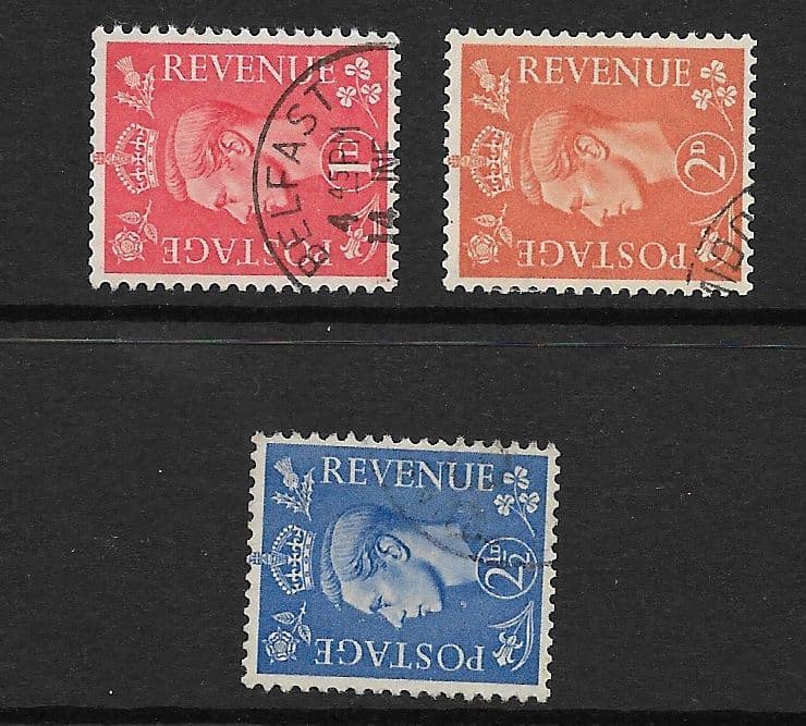 1941 VI Sideways Watermark Stamp Set Used 486a488a
