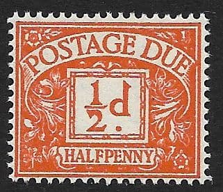 1954 D40 ½d Bright Orange QEII Tudor Crown  Postage Due  Unmounted Mint
