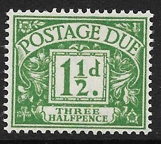 1955 D48 1½d  Green QEII  St Edward  Crown  Postage Due  MOUNTED Mint