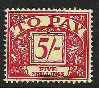 1955 D55 5/- Scarlet/Yellow  QEII  St Edward  Crown  Postage Due  MOUNTED Mint
