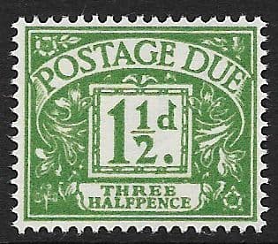 1959 D58 1½d Green Multiple Crowns WMK  Postage Due  Unmounted Mint