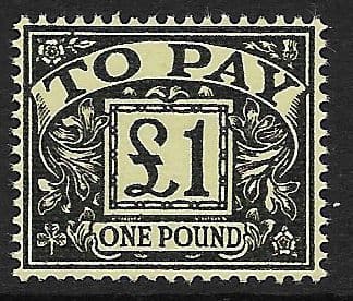 1959 D68 £1 Black/Yellow Multiple Crowns WMK  Postage Due  Unmounted Mint