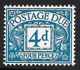 1968 D71 4d Blue (Gum Arabic) No Watermark  Postage Due  Unmounted Mint