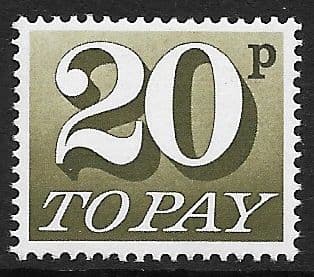 1970 D86 20p Olive-Brown  Decimal  Postage Due  Unmounted Mint