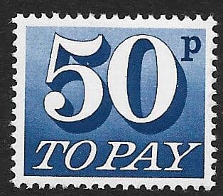 1970 D87 50p Ultramarine  Decimal  Postage Due  Unmounted Mint