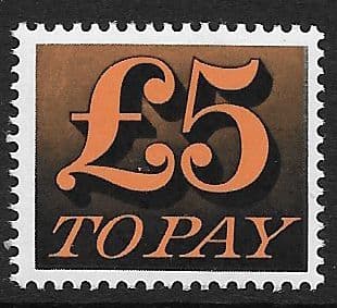 1970 D89 £5 Orange-Yellow & Black Decimal  Postage Due  Unmounted Mint