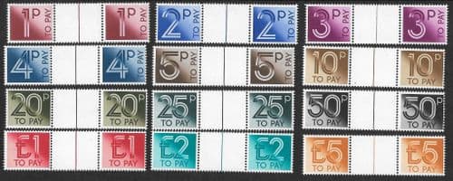 1982 D90-D101 QEII 2nd Decimal Postage Due Set of Gutter Pairs Unmounted Mint