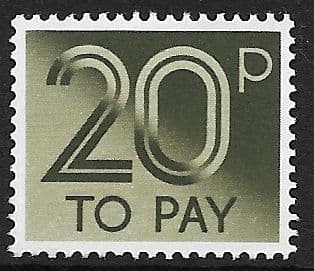 1982 D96 20p Olive-Green Decimal  Postage Due  Unmounted Mint