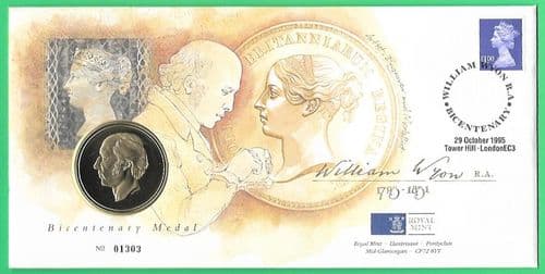 1995 RMC6 William Wyon Birth Bicentenary Medallic Coin Cover
