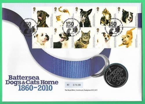 2010 RMC80 Battersea Cats and Dogs Home 150th Anniversary Medallic Coin Cover