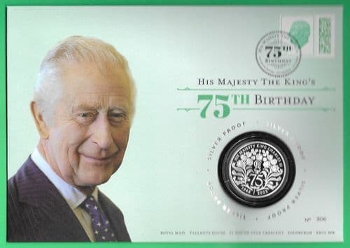 2023 RMC233a King Charles III 75th Birthday - £5.00 SILVER PROOF - Coin Cover