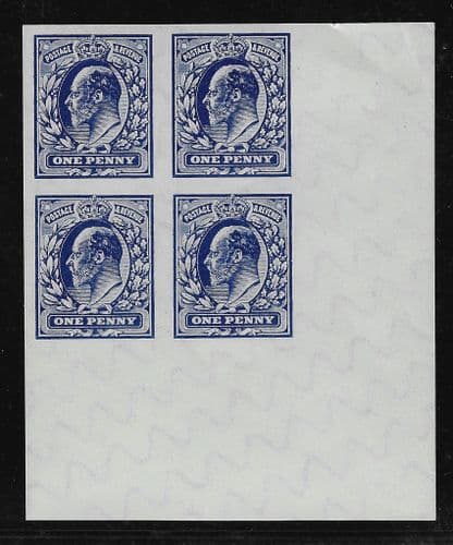 Bruckmann 1913 1d trial corner margin block of 4 (Edward VII stamps)