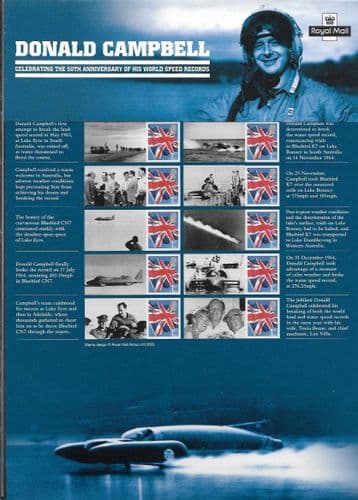 CS25 50th Anniversary of Donald Cambell's Water & Land Records (Royal Mail Commemorative Sheets)