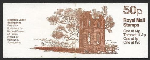 FB16b Follies Series No 1 Mugdock Castle Perf  E1 (50p Folded Booklets)