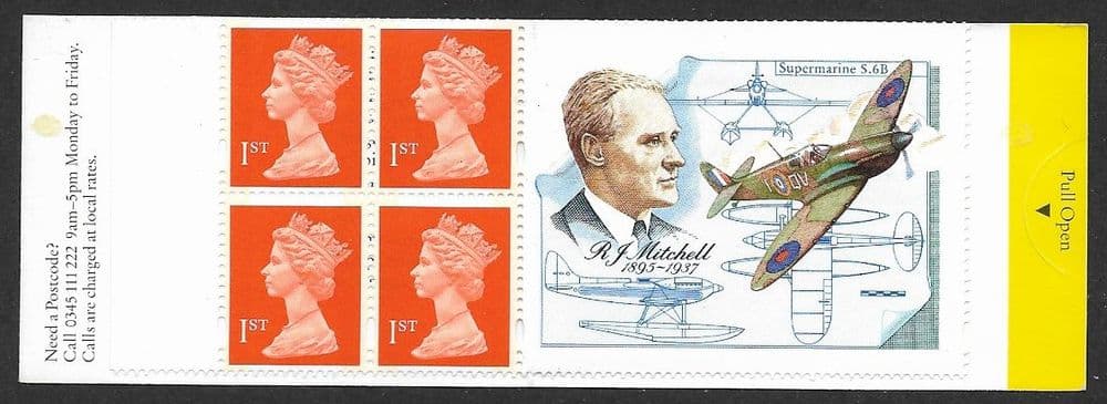 HB9 Booklet Spitfire Label Inside Printed by Walsall 4x1st Class Stamps ...