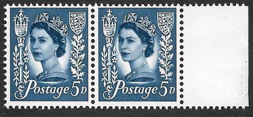 J14var  (XJ9b) Listed Shield Flaw 5d Royal Blue in Positional Horizontal Pair (Right Hand Stamp)