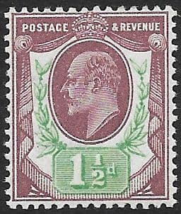 M10 (4) 1½d Dull Reddish Purple & Green Somerset House (Edward VII Stamps ) Unmounted Mint