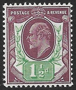 M10 (6) 1½d Deep Plum & Deep Green Somerset House (Edward VII Stamps ) Unmounted Mint