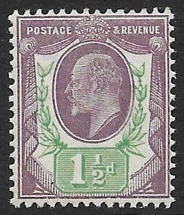 M10 (8) 1½d Pale Slate Purple & Green Somerset House  (Edward VII Stamps ) Unmounted Mint