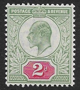 M11 (1) 2d Yellowish Green & Carmine Red DLR Ordinary Paper (Edward VII Stamps ) Unmounted Mint
