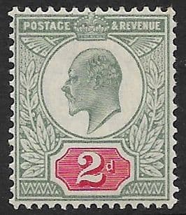 M11 (2) 2d Pale Greyish Green & Carmine Red DLR Ordinary Paper (Edward VII Stamps ) Unmounted Mint