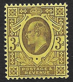 M19 (1) 3d Dull Purple / Orange-Yellow DLR Ordinary Paper (Edward VII Stamps ) Unmounted Mint