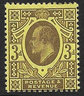 M21 (4) 3d Dull Redish Purple / Lemon Harrison Perf 14 (Edward VII Stamps) Unmounted Mint