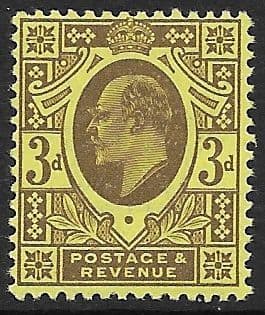 M22 (1) 3d Purple / Lemon Harrison Perf 15 (Edward VII Stamps) Unmounted Mint