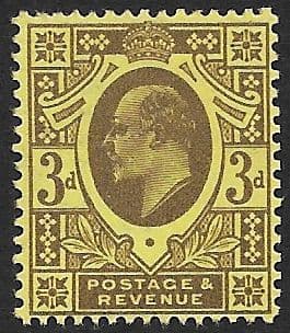 M22 (4) 3d Dull Reddish Purple / Lemon Harrison Perf 15 (Edward VII Stamps) Unmounted Mint