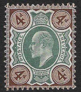 M23 (3) 4d Green & Chocolate Brown DLR Ordinary Paper (Edward VII Stamps ) Unmounted Mint