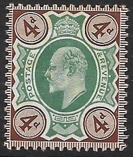 M24 (1) 4d Green & Chocolate Brown DLR Chalk Surfaced Paper (Edward VII Stamps ) Unmounted Mint