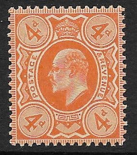 M25 (3) 4d Orange-Red DLR Ordinary Paper (Edward VII Stamps ) Unmounted Mint