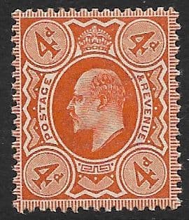 M27 (2) 4d Deep Bright Orange Harrison Perf 15 (Edward VII Stamps ) Unmounted Mint