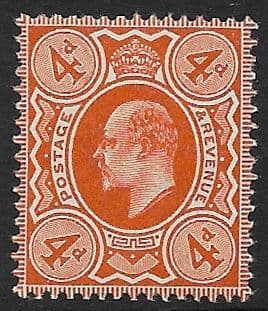 M27 (3) 4d very Deep Orange Harrison Perf 15 (Edward VII Stamps ) Unmounted Mint
