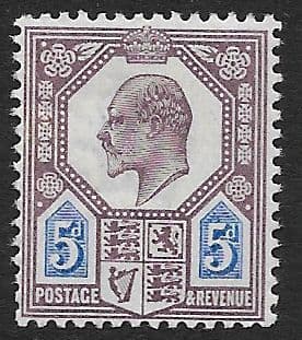 M28 (1) 5d Dull Purple & Ultramarine DLR Ordinary Paper (Edward VII Stamps ) Unmounted Mint