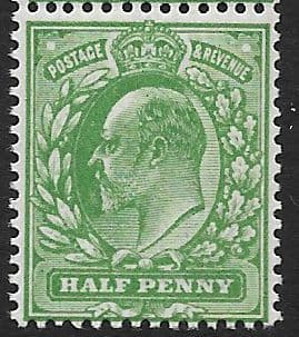 M3 (6) ½d Bright Green (Fine Impression) Harrison Perf 14 (Edward VII Stamps ) Unmounted Mint