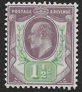 M8 (1) 1½d Dull Purple & Green DLR Ordinary Paper (Edward VII Stamps ) Unmounted Mint