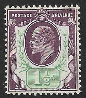 M9 (3) 1½d Deep Slate Purple & Bluish Green DLR Chalk Surfaced Paper (Edward VII ) Unmounted Mint
