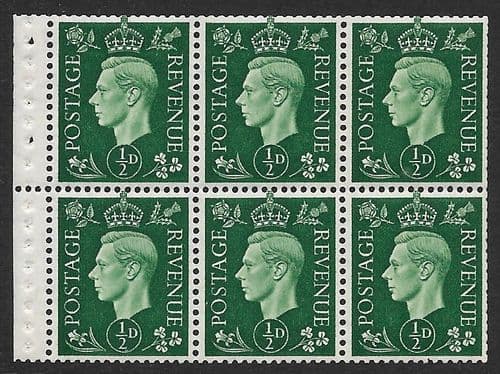 QB1 SG462b ½d Green George VI Stamp Booklet Pane Perf P MOUNTED MINT (Stock P0015)