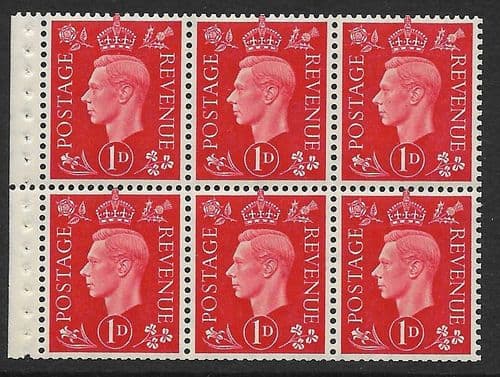QB10 SG463b 1d Scarlet George VI Stamp Booklet Pane Perf P MOUNTED MINT (Stock P0016)