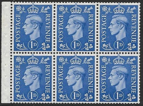 QB15 SG504f 1d Pale Ultramrine George VI Stamp Booklet Pane Perf I Unmounted Mint (Stock P0066)