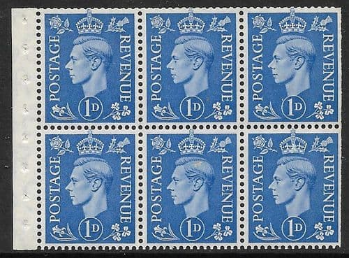 QB15 SG504f 1d Pale Ultramrine George VI Stamp Booklet Pane Perf I Unmounted Mint (Stock P0075)