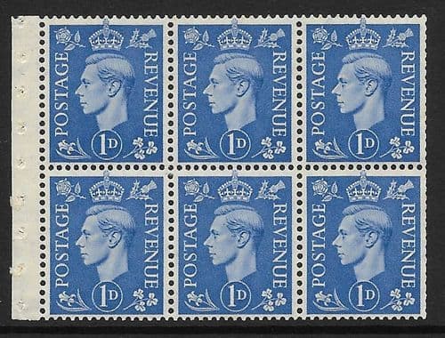 QB15 SG504f 1d Pale Ultramrine George VI Stamp Booklet Pane Perf I Unmounted Mint (Stock P0035)