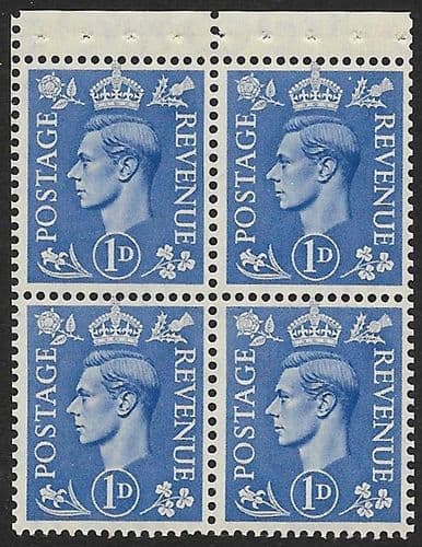 QB16b SG504g 1d Pale Ultramrine George VI Stamp Booklet Pane Perf P Unmounted Mint (Stock P0037)