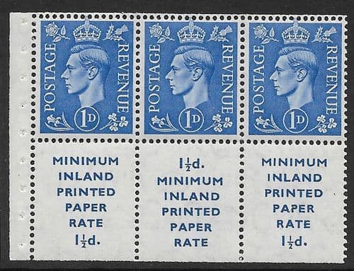 QB18 SG504d 1d Light Ultramarine George VI Stamp Booklet Pane Perf I Unmounted Mint (Stock P0078)