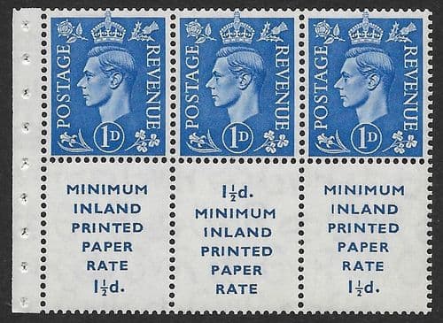 QB18 SG504d 1d Light Ultramarine George VI Stamp Booklet Pane Perf Ie Unmounted Mint (Stock P0001)