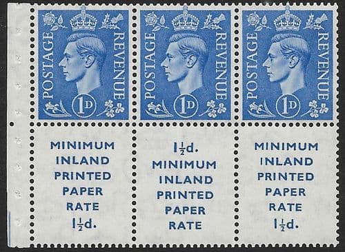 QB18 SG504d 1d Light Ultramarine George VI Stamp Booklet Pane Perf Ie Unmounted Mint (Stock P0040)